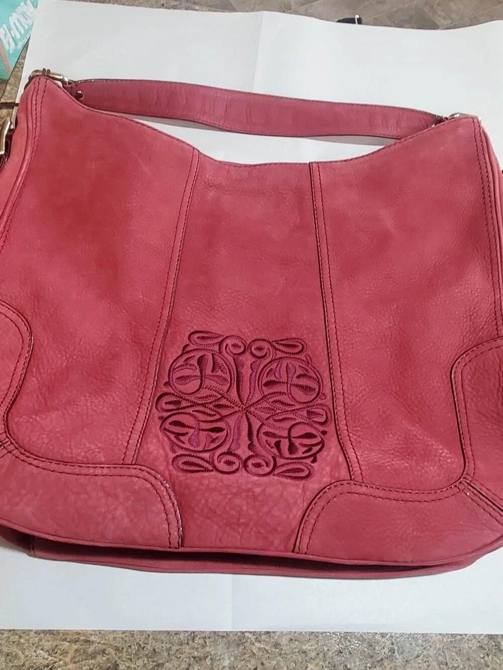 VINTAGE ANTONIA MRLANI NWT HOBO BAG. SUEDE SHOULDER BOHO. EMBROIDERED Red